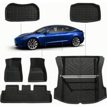2024 Model 3 Floor Mat With Door Sill Protector 6PCS Full Cover For Tesla, Trunk Mats, And Luggage Racks. The Tesla Floor Mat Set Is Suitable For (Model 3)3D Cutting, Dirt Resistant, Wear-Resistant - 6 件裝 - 查看 1