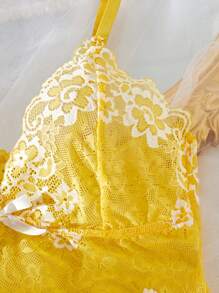 Women's Lace Bow Decorated Sexy Lingerie Set, Rave - Yellow - View 4