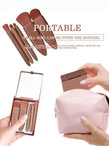 Travel Size Makeup Brushes Mini Set With Hard Case And Built-In Mirror, 5Pcs Small Cosmetic Brushes, On The Go Brush Travel Essentials Kits For Women, Girls Gift,Brush Set,Makeup Brush Kit,Make Up Brush Set,Make Up Set Complete,Makeup Brush Set,Complete Makeup Kit,Brush Kit,Brushes Makeup Set,Makeup Gift Set - Pink - View 3