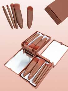 Travel Size Makeup Brushes Mini Set With Hard Case And Built-In Mirror, 5Pcs Small Cosmetic Brushes, On The Go Brush Travel Essentials Kits For Women, Girls Gift,Brush Set,Makeup Brush Kit,Make Up Brush Set,Make Up Set Complete,Makeup Brush Set,Complete Makeup Kit,Brush Kit,Brushes Makeup Set,Makeup Gift Set - Pink - View 4