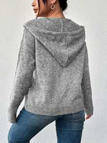 Cárdigan de mujer talla grande, unicolor con capucha, botones y cordón, manga larga, suéter ligero de punto casual, para invierno