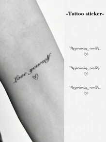 1pc Temporary Tattoo Design With Elegant Script "Love Yourself", Unisex, Waterproof, Sweat-Proof