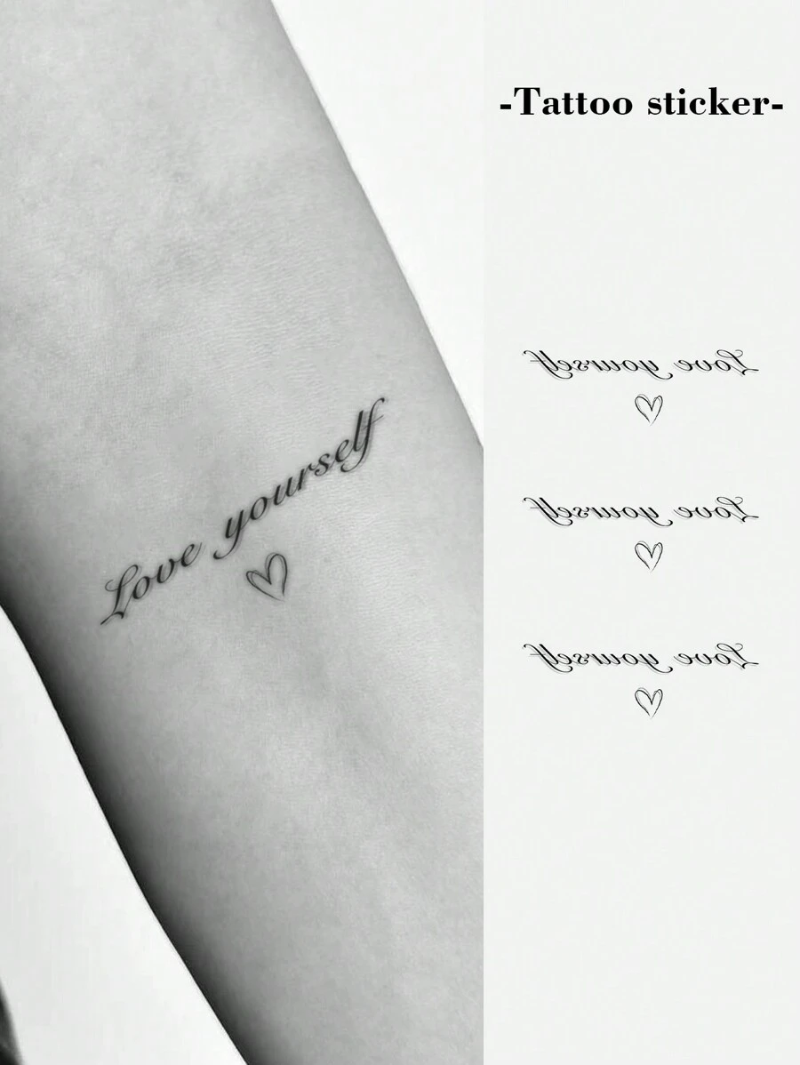 1pc Temporary Tattoo Design With Elegant Script "Love Yourself", Unisex, Waterproof, Sweat-Proof