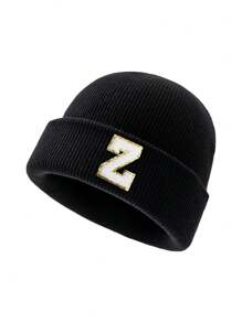 1 件时尚 26 字母图案针织帽，百搭保暖羊毛帽，适合男士秋冬户外穿着，很棒的礼物