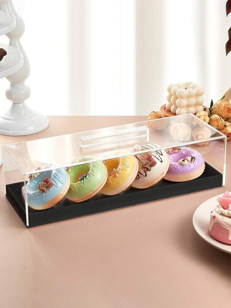 1Set 15" Large Size Cake Display Stand With Lid, Rectangular Tray Pastry Showcase, Luxury Transparent/Black Storage Rack With Dust Cover For Cakes, Desserts, Party Events - Clear - View 1
