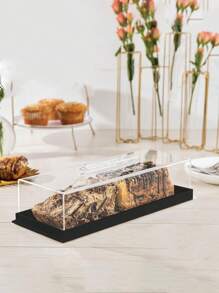 1Set 15" Large Size Cake Display Stand With Lid, Rectangular Tray Pastry Showcase, Luxury Transparent/Black Storage Rack With Dust Cover For Cakes, Desserts, Party Events - Clear - View 4