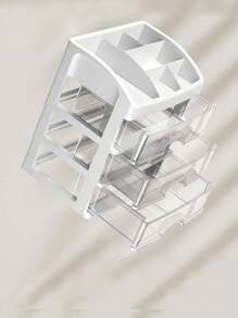 1pc Makeup Organizer Box Dust-Proof Drawer-Type Cosmetic Storage Box With Compartments For Toiletries, Lipsticks, Facial Masks, Brushes, Combs, Etc. Suitable For Bathroom Or Dressing Table. Also Ideal For Storing Remotes, Toothpicks, Cables, Phone Cases, Etc. In Living Room, Bedroom, Bedside, Etc.