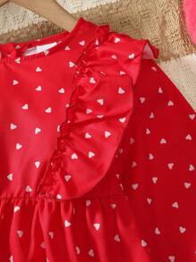 Girls Fashion Dress, Long Sleeve Allover Heart Print Ruffle Hem Dress
