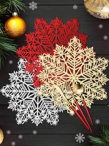 1/4/6pcs Christmas Snowflake Placemats, PVC Material, Suitable For Christmas Table Decoration, Vase Mat, Christmas Table Snowflake Decoration Protective Mat - Multicolor - View 3