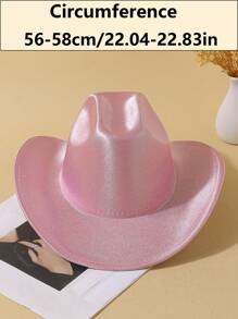 LEAJOURNO. 1pc Halloween Party Pink Fluorescent Rainbow Cowboy Hat With Laser, Western Style Holographic Cowboy Hat - Pink - View 11
