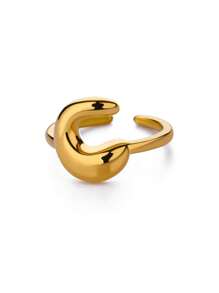 1PC Fashion 26 English Initial Chunky Rings For Women Men Opening 18K Gold Plated Smooth Stainless Steel Letter Ring European And American Style Finger Jewelry Accessories