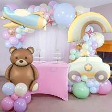 4pcs Birthday Balloons, Brown Bear Balloon, Matte Rainbow Balloon, Foil Balloon, Cute Cartoon Car Party Decorative Balloons, Suitable For Birthday Party Supplies, Back To School Season And Valentine's Day - Matte Balloons - View 5