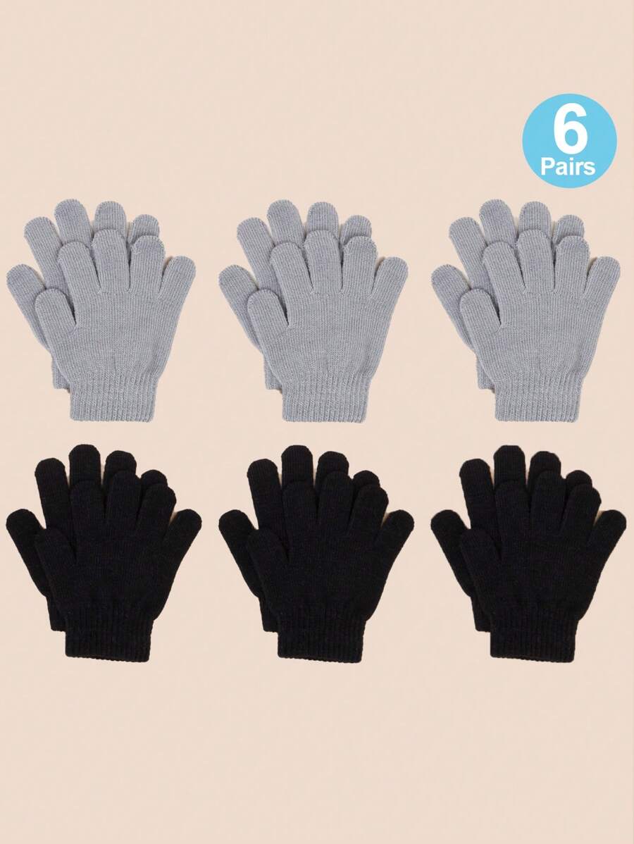 6pairs Children Solid Color Knitted Gloves Set, Suitable For Outdoor Daily Sports, Cold-Proof And Warm - Multicolor - View 1