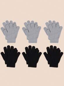 6pairs Children Solid Color Knitted Gloves Set, Suitable For Outdoor Daily Sports, Cold-Proof And Warm - Multicolor - View 3