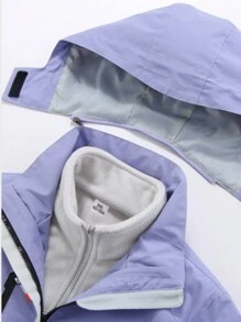 女士山地防水滑雪夹克防风防雨夹克冬季保暖连帽外套三合一冬季外套 - 紫色 - 查看 11