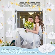 24pzs Abanicos Mayoreo Grandes Recuerdos Boda De Mano Blanco - Blanco - Ver 5