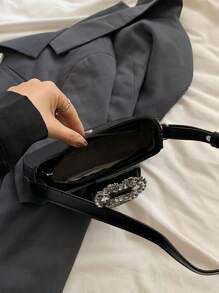 迷你纯色 PU 水钻装饰单肩包，适合女士旅行、女孩、学生、聚会、购物、送礼、日常使用，时尚商务休闲女士包，非常适合办公室、商务和工作
