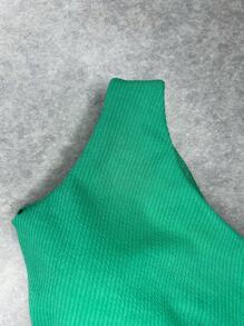 Short Single Sleeve Hoop Dress - 橄欖綠 - 查看 4