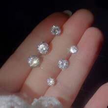 [ SEMI JEWELLERY ] Trio Of 18k Gold Earrings With Round Zirconia Stone 18k Gold Plated In 925 Silver - 金色 - 查看 4