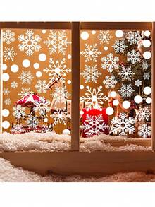 1pc Christmas Snowflake Static Cling Window Sticker, Christmas Window Decals, Holiday Winter Window Film Decorations,Christmas - Multicolor - View 3