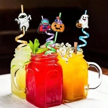 Halloween Decoration 2pcs Halloween Party Straws, Reusable Cartoon Ghost Design Plastic Straws, Party Decorations - Halloween Straws - View 3