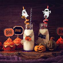Halloween Decoration 2pcs Halloween Party Straws, Reusable Cartoon Ghost Design Plastic Straws, Party Decorations - Halloween Straws - View 2