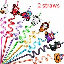 Halloween Decoration 2pcs Halloween Party Straws, Reusable Cartoon Ghost Design Plastic Straws, Party Decorations - Halloween Straws - View 1