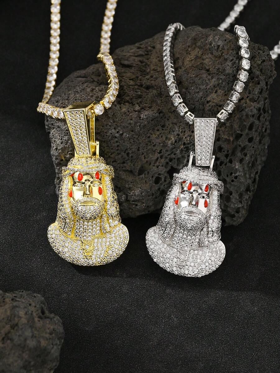 1 chiếc Bling Iced Out Platinum Mạ Vàng Hip Hop Nam Trang Sức Bé Trai Micro Pave 5A Cubic Zirconia CZ Mặt Dây Chuyền Chúa Jesus Lớn Chất Lượng Cao 4mm 20 inch Dây Chuyền Tennis Kèm Hộp Quà Tặng Cho Rapper - Hiphop - Xem 1
