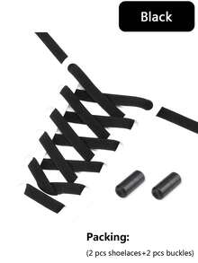 1 Cặp Dây giày co giãn không cần buộc Dây giày cho trẻ em và người lớn Dây giày khóa kim loại nhanh chóng - màu đen - Xem 4