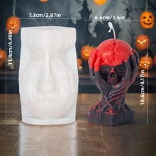 1 件骷髅香薰蜡烛模具骷髅蛇万圣节新品创意硅胶模具石膏模具粘土模具 - 白色 - 查看 13