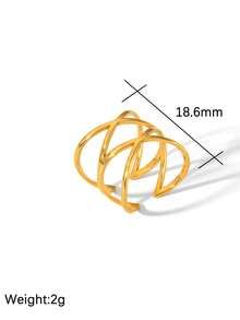 GEREIT 1 件时尚 18K 不锈钢十字线开口戒指，适合女性日常佩戴 - 金色 - 查看 4