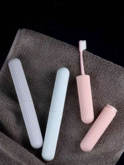 1 件直立条纹便携式牙刷和牙膏储存管