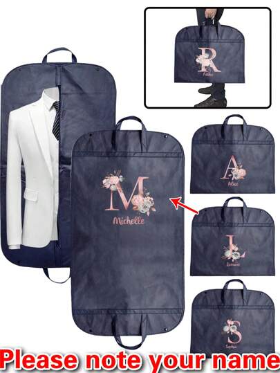 1pc Customized Portable Dustproof 1pc 1pc Clothing Covers Personal Tailor Nonwovens Waterproof Clothes Dust Cover Tote Bags Personalized Custom Pattern Name Pink Flower Initials A To Z Letter Clothes Dust Case Dress Protector Garment Bags Outdoors Close Organizer Dress Cover Suit Coat Storage Bag Garment Bags Wardrobe Hanging Garment Protector Cover Bag