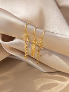 1 Pair Dainty Customized Vertical Name Earring Personalized Text Stainless Steel Earrings For Women Wedding Charm Golden Jewelry Vacation Daily Wear Accessories Gifts For Her