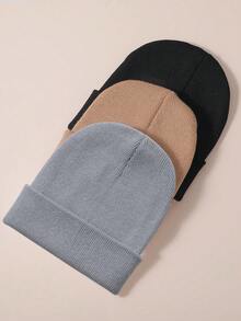 3 PIEZAS Gorro de invierno neutral de unicolor simple de moda para niñas y niños, con circunferencia de cabeza elástica que se puede usar, adecuado para el calor diario al aire libre, regalos de Navidad, regalos de Año Nuevo