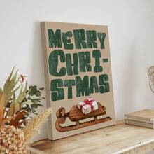 1pc Vintage Merry Print Fun Holiday Decor Typography Wall Art Watercolor Sled Poster Present Print ,Wall Decoration Posters, Wall Canvas Decoration, Ideal Gifts For Hallway Bedrooms And Living Room Home Decor Christmas Decorations Room Decor Christmas
