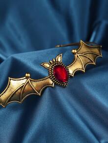Women's Retro Baroque Punk Metal Bat Design Crown Headpiece, Bridal Party Headwear With Rhinestones Halloween - Red - View 2