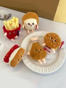 1 pieza Llavero de peluche con diseño de dibujos animados, llavero de poliéster casual y adorable con motivos de comida y bebida como hot dog, pata de pollo, hamburguesa, papas fritas, expresiones de comida, accesorio colgante para mochila, escuela, oficina, amigos, cumpleaños, vacaciones, de vuelta a la escuela, accesorio para coche, dije para bolsa, mochila