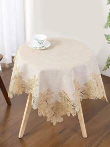 1 块亚麻方形桌布，带刺绣花卉图案，家居装饰 - 彩色 - 查看 4