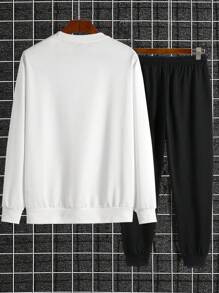 1 Set lässiges bedrucktes Herren-Sweatshirt und Jogginghose, normale Passform - Schwarz - Übersicht 2
