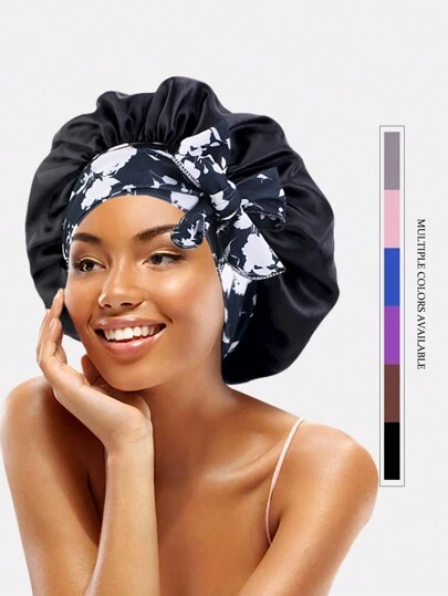 1件装女士弹力带丝滑缎面睡帽/化妆帽/发帽，日常佩戴，丝滑缎面发帽，睡眠帽