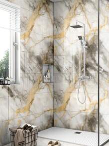 10 件/套 0.9 ㎡ 黑金大理石图案亮面瓷砖贴纸，防水防潮墙面装饰背景铝塑板即撕即贴壁纸，翻新贴纸撕开墙板，墙纸，壁纸，春季装饰用品刷新您的家，节日装饰贴纸礼物生日毕业 - 灰金色 - 查看 6