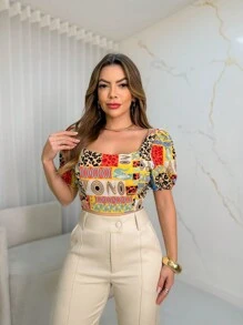 Corset Blouses With New Printed Bodice - 黃色 - 查看 2