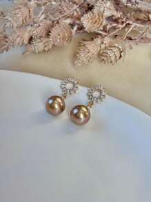 Elegant And Beautiful Pearl Earring With Zirconia Semi-Jewelry Line / Delicate Women's Earring - 金色 - 查看 2
