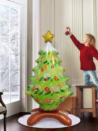 2pcs Christmas Tree Balloons, Self-Standing Christmas Tree Balloons, 4D Standing Foil Balloons, Suitable For Christmas Party Decorations, Christmas Tree Holiday Balloon Decorations, Christmas Decorative Balloon Props