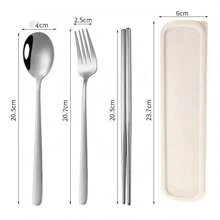 Thép không gỉ Hàn Quốc Bộ dao kéo , 2 Miếng Cái thìa Đũa Bộ Hoặc 3pcs Cái thìa Bộ Đối với Sinh viên , Với Có thể mang đi Hộp trữ , In A Qủa tặng Bộ Là , Gương Đánh bóng , Một miếng Đúc , Và Dễ Đến Lau sạch Với Thép không gỉ Chất liệu Và Nhiều Chế tạo Của Thép không gỉ 304 , Là Thuận tiện Và Thực tế Đến - Bạch kim - Xem 3