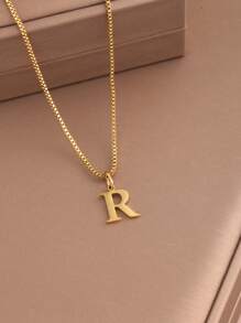 Magic Fish 1 件经典 A-Z 26 个字母项链，不锈钢名字首字母吊坠项链，日常佩戴珠宝礼物 - 金黃色 - 查看 17