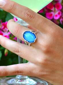 1 件复古情绪戒指，带热敏变色石和雕刻边缘设计，适合男士和女士，送给家人/朋友/爱人的礼物 - 銀色 - 查看 3