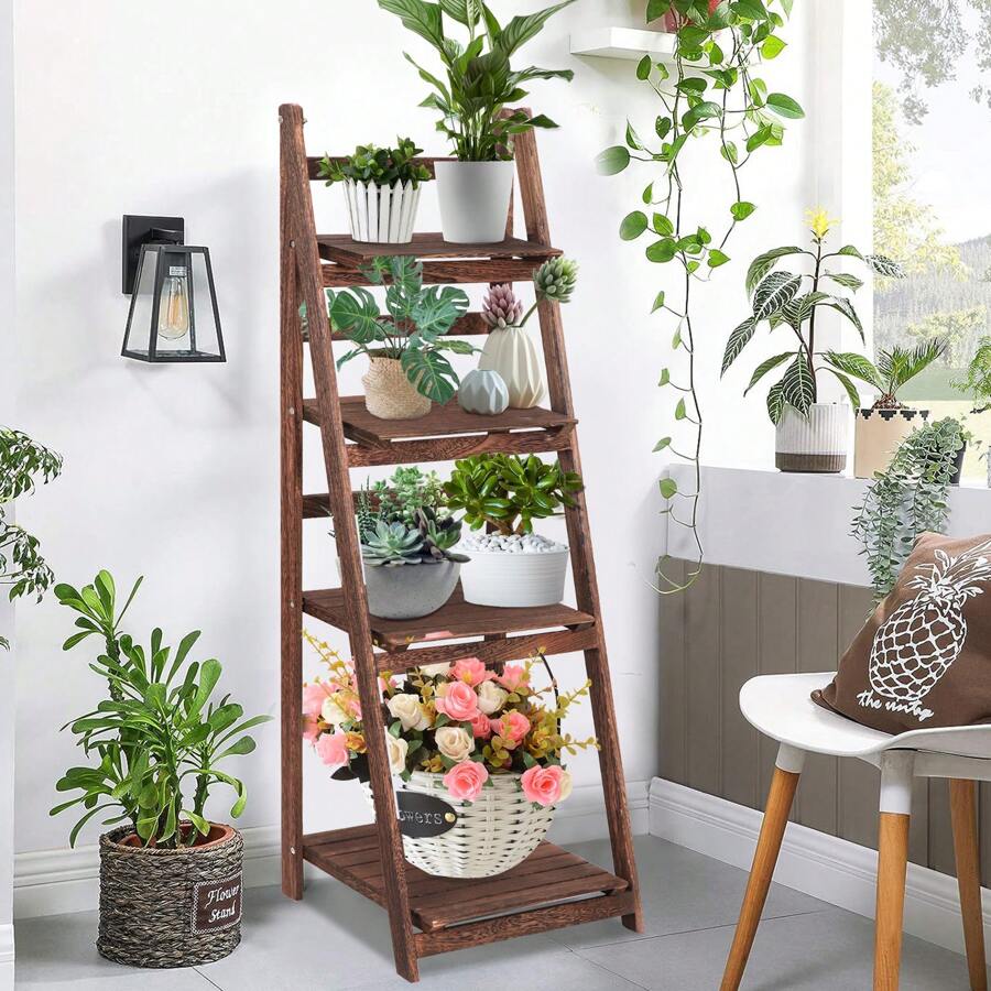 Dazone 4 层梯子架子储物架可折叠花架植物支架复古书架书柜收纳架展示架室内室外户外装饰