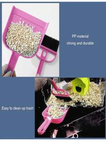 3 件装迷你手动扫帚和簸箕沙铲套装笼子清洁剂，用于豚鼠、猫、刺猬、仓鼠、龙猫、兔子、爬行动物和其他小动物的动物粪便清洁工具套装 - 粉色 - 查看 5